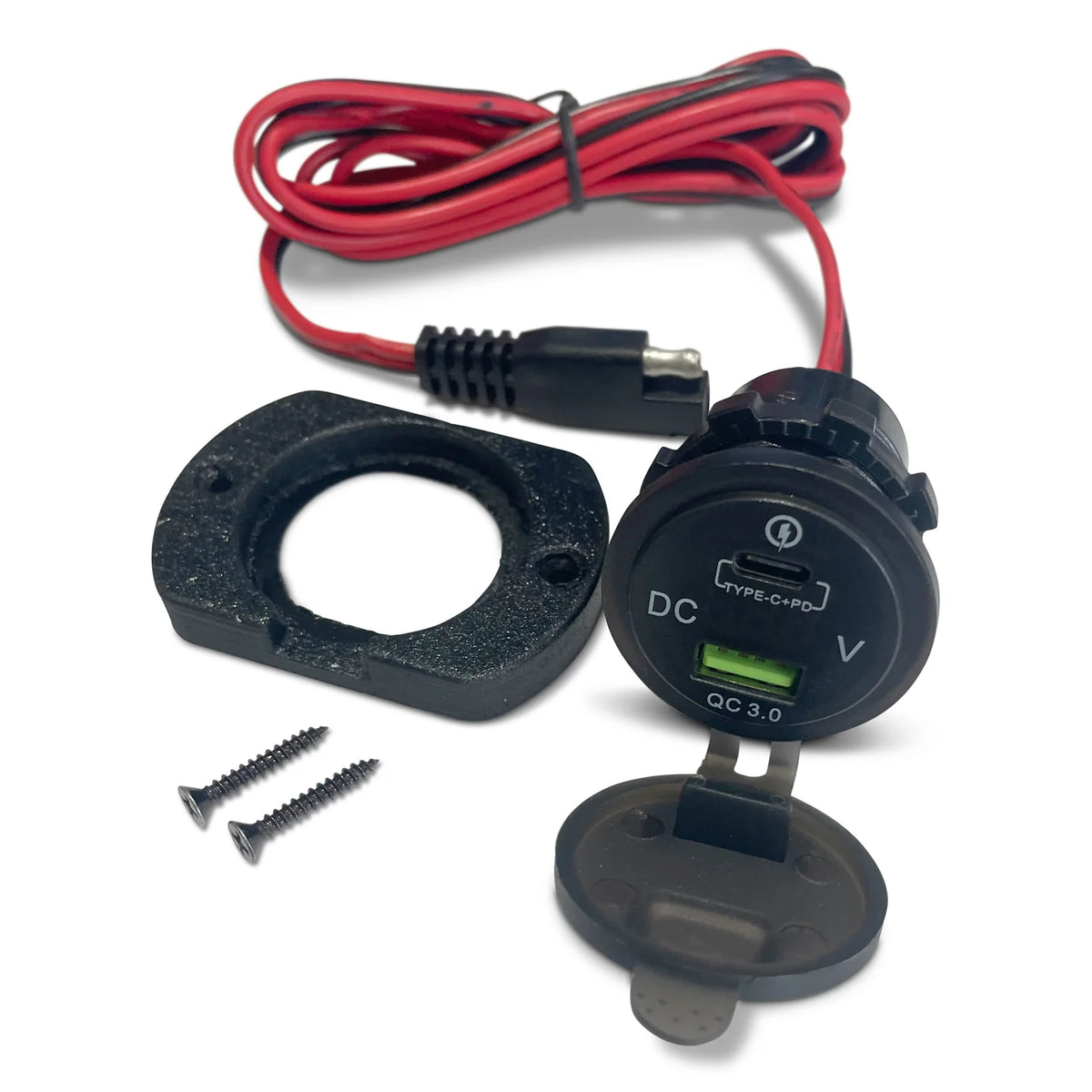 Dual USB-C and USB Fast Charging Port with Voltmeter